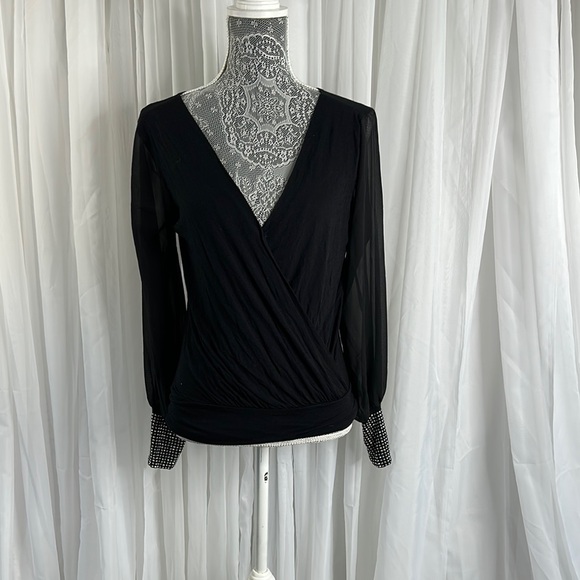 VENUS Black Wrap Blouse with Cuffed Sleeves - Picture 1 of 2